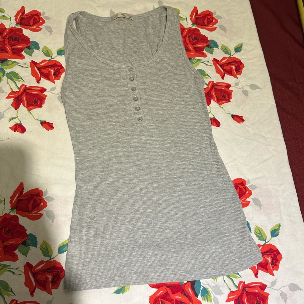 Active basic tank top sleeveless decorative button front activewear casual grey